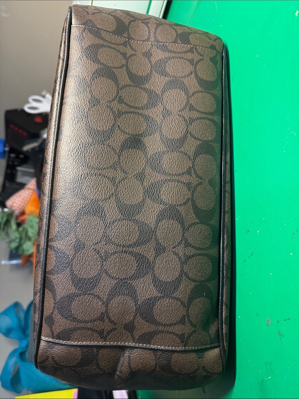 Coach Brown Signature Monogram Tote with Gold Accents - Picture 3 of 5